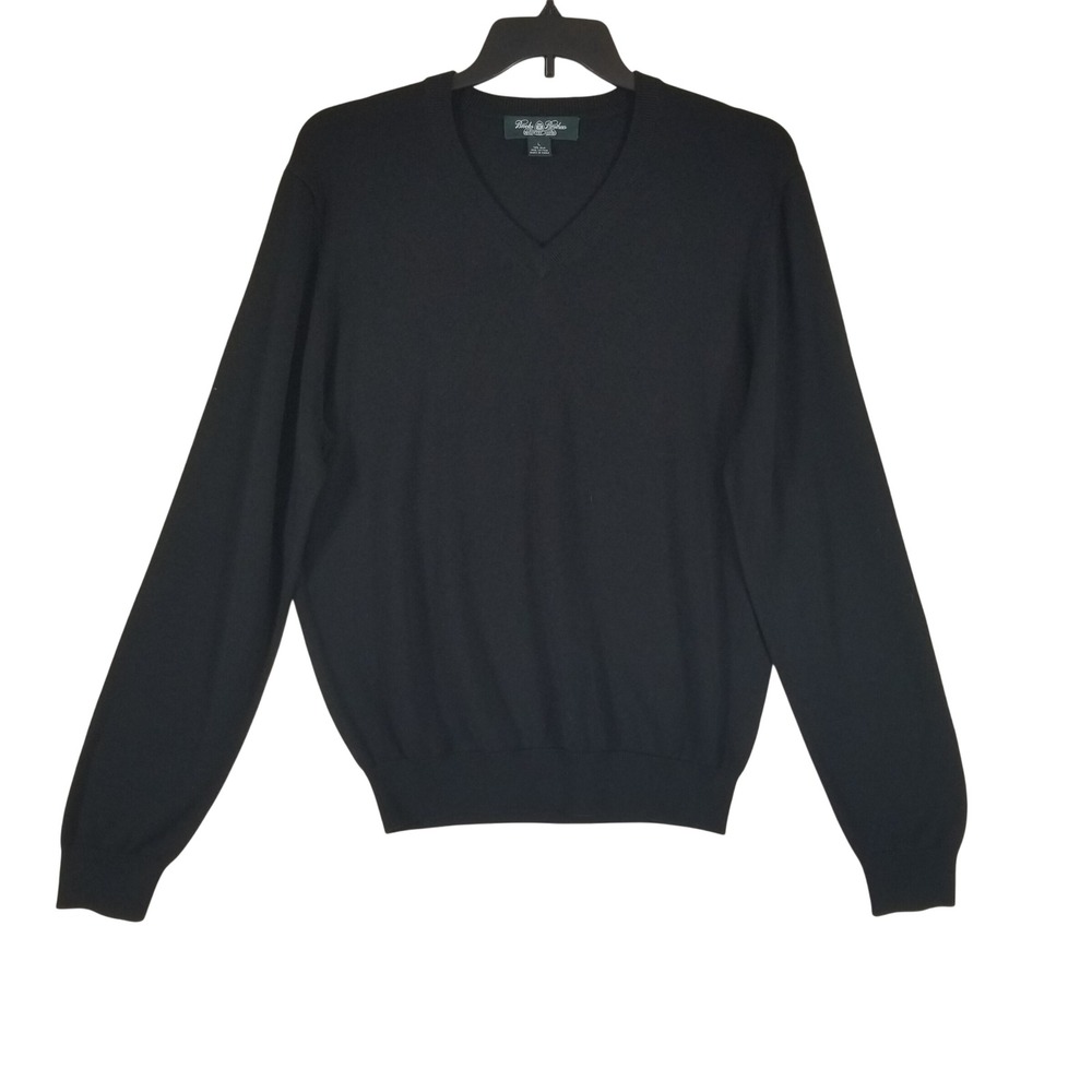 Brooks Brothers V-Neck Sweater Men Large Black Silk Cotton Country Club Pullover